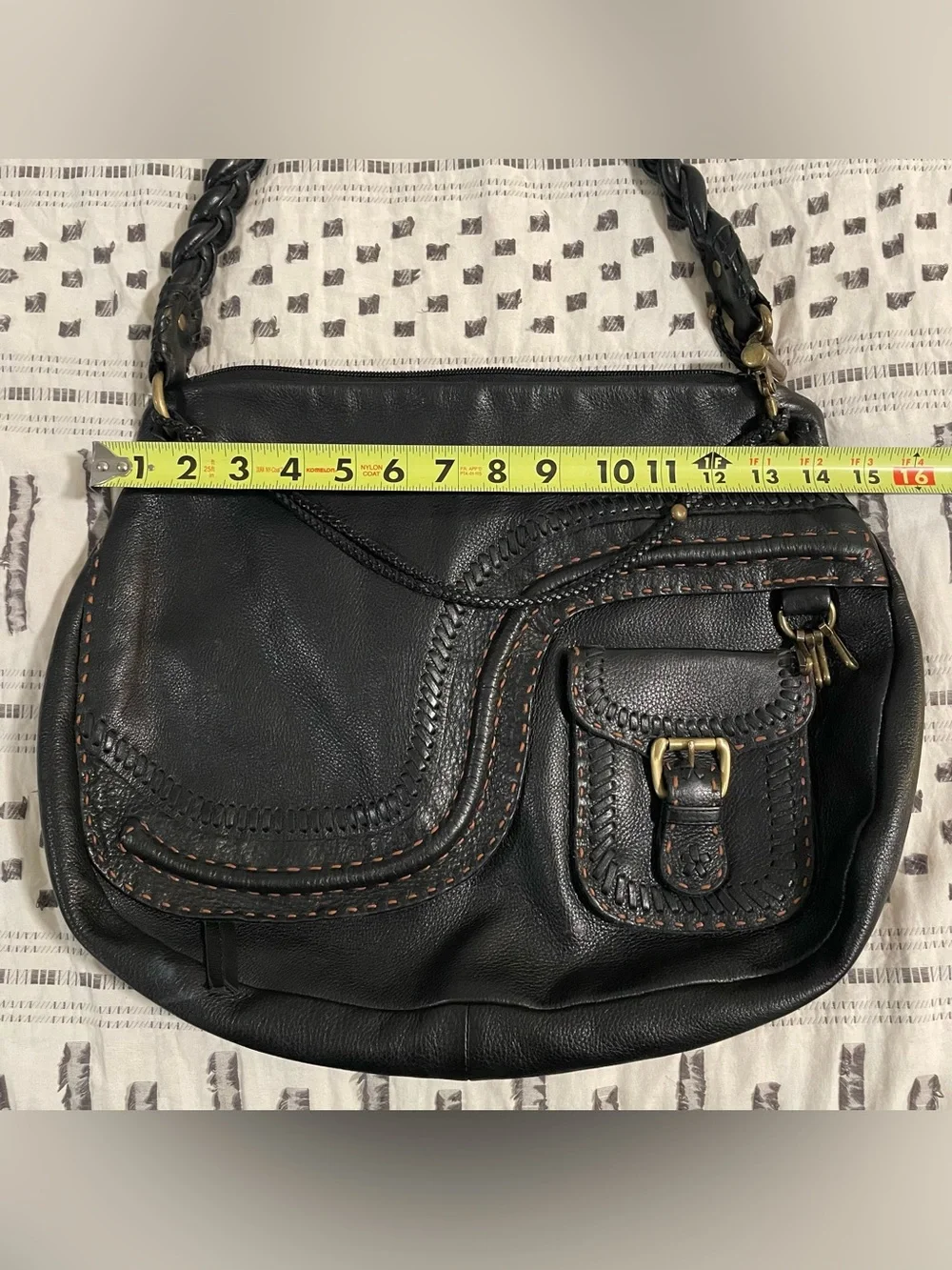 Carla Mancini Handcrafted Black Leather Boho Shoulder Bag with Braided Strap
